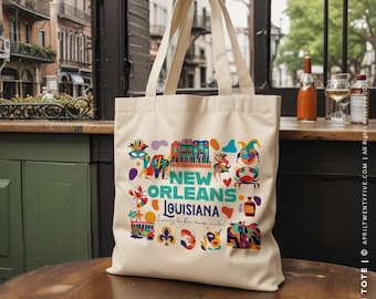 Bolsa de lona de algodón de Nueva Orleans, recuerdo de la ciudad, bolsa de bienvenida personalizada