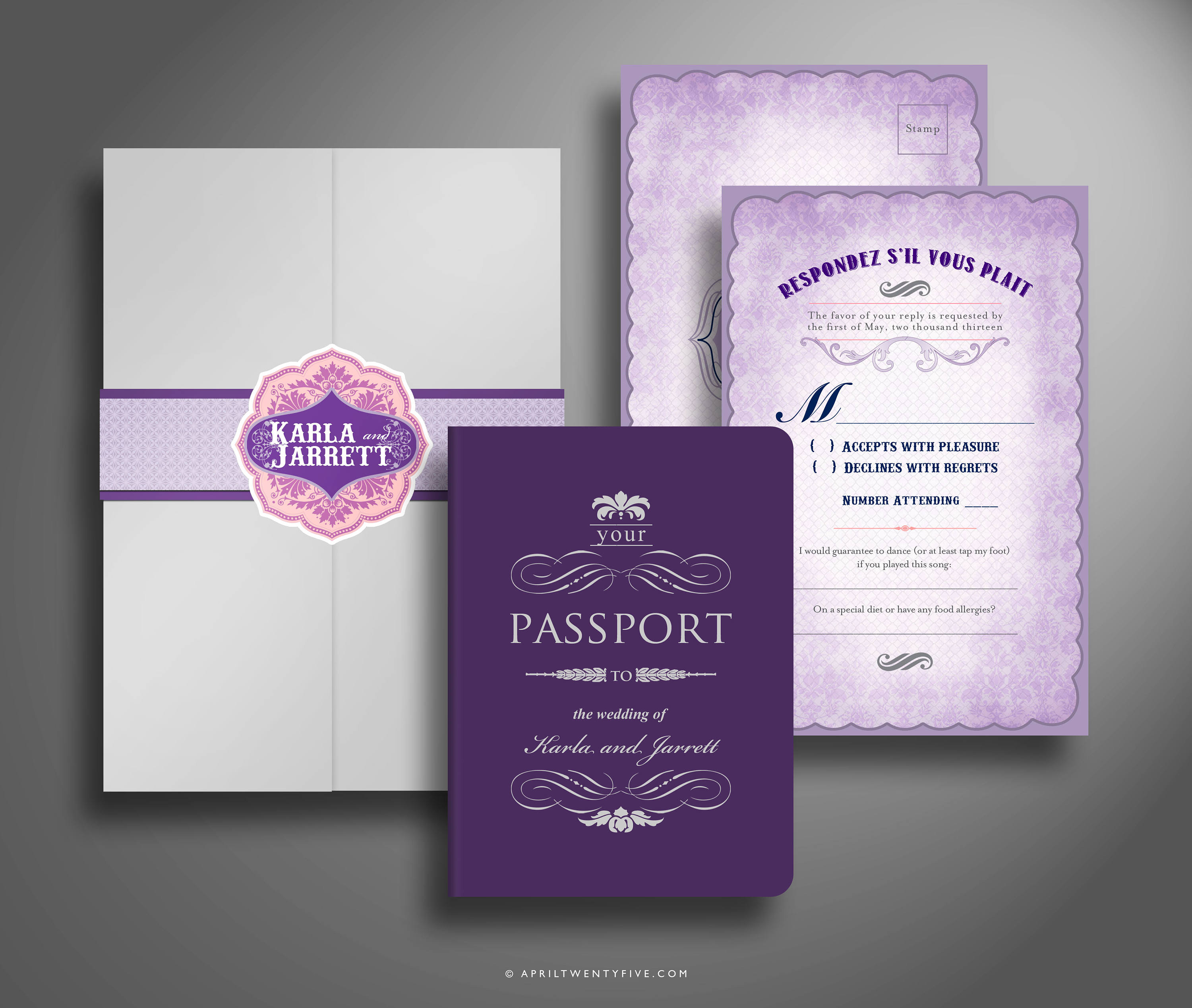 Passport Wedding Invitation Purple Lavender Lilac Vintage Etsy