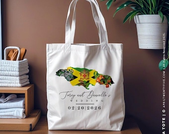 Personalized Jamaica Flag Canvas Tote Bag – Caribbean Wedding Favor