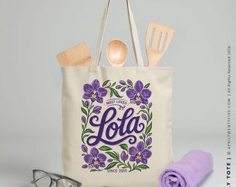 Yolly Lola Tote Bag, Most Loved Lola Gift, Filipino Grandma Gift, Floral Lola Tote