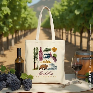 Custom California Wedding Tote Bag: Malibu, Wine Country Favor