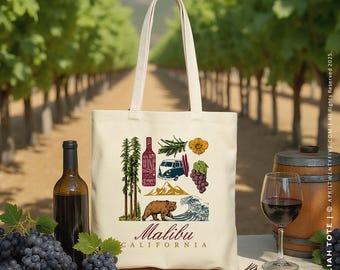 Custom California Wedding Tote Bag: Malibu, Wine Country Favor