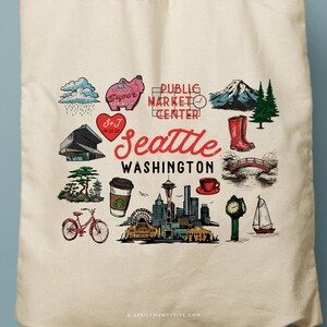 Seattle Washington Canvas Tote, Custom Canvas Tote Bag, Welcome Bag, Beach Tote, Wedding Favor image 2
