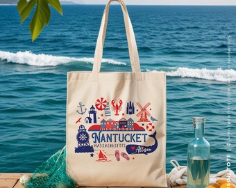 Nantucket Wedding Tote Bag, Custom Nautical Bridesmaid Gift, Cotton Beach Tote