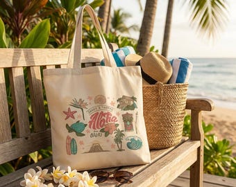 Janey | Oahu Hawaii Tote, Personalized Wedding Welcome Gift, Aloha Destination Favor, Custom Couple Name