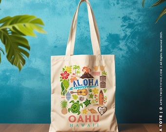 Custom Hawaii Canvas Tote Bag, Personalized Text, Beach Party Favor