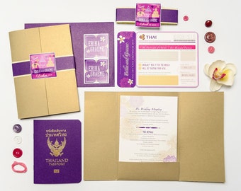 Printed Wedding Invitation Thailand Passport and Boarding Pass/ Airline Ticket Destination Wedding