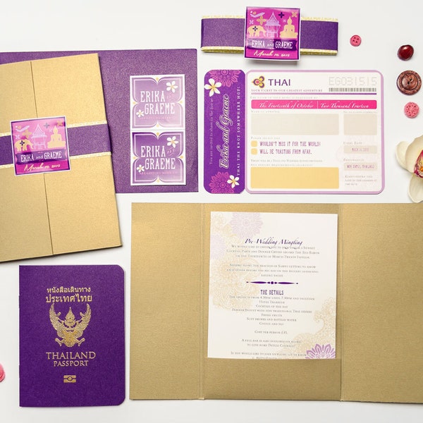 Printed Wedding Invitation Thailand Passport and Boarding Pass/ Airline Ticket Destination Wedding