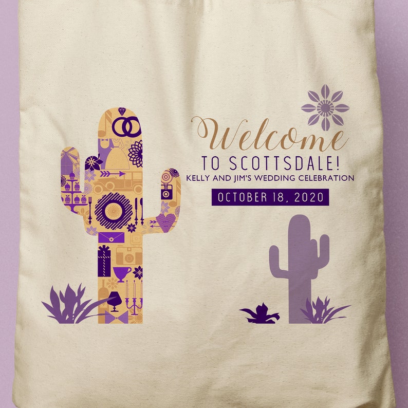 Scottsdale, Phoenix, Gilbert, Arizona, Desert Wedding, Welcome Gift Bag, Custom Canvas Tote, Destination Wedding, Bridesmaid Gift, Favor image 2
