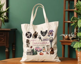 Tennessee Cotton Canvas Tote Bag, State Icons