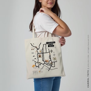 Mapa ilustrado de Carmel by the Sea, California, bolsa de mano personalizada para bodas, despedida de soltera con ruta del vino, bolsas de regalo para bodas, regalo de bienvenida para damas de honor