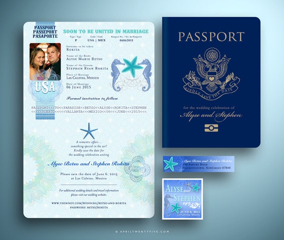 passport style save the date card passport save the date