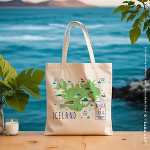 Island illustrierte Karte Baumwolltasche, individuelle Brautjungfer Geschenk