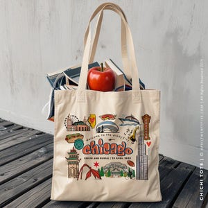 Custom Chicago Wedding Tote, Illinois Map Favor Bag, Bachelorette Gift, Travel Souvenir, Corporate Welcome Tote