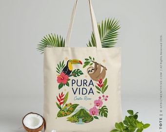 Pura Vida Costa Rica Tote Bag – Tropical Travel Souvenir, Wildlife Lover Gift, Eco‑Adventure Tote, Wedding Party Favor, Welcome Gift