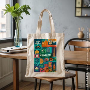 Borsa tote ecologica a tema Milwaukee, souvenir di viaggio, regalo Brew City, borsa tote in tela Milwaukee