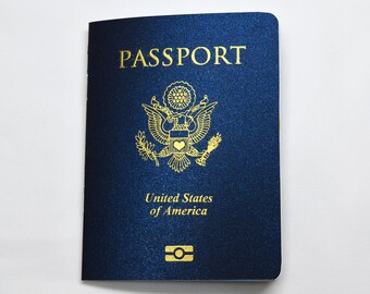 MEGHAN US Passport Wedding Program with Gold Embossed Cover Design, Booklet, Travel inspired wedding program, destination wedding invitation