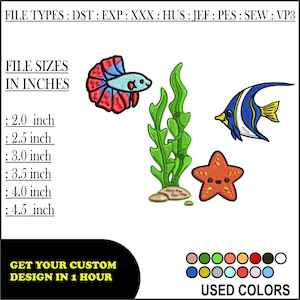 Ocean Embroidery Design Set, Sea Life Fish Starfish Coral, Machine Embroidery File,Kids Cute Patch, Dst PES JEF EXP VP3