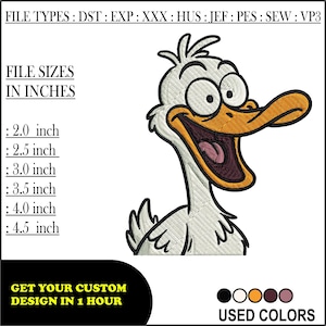 Funny Duck Embroidery Design – Cartoon Bird Machine Pattern, Dst PES JEF EXP, Instant Digital Download for Kids Clothing or Gifts