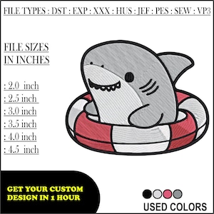 Süßes Hai Stickmuster, Stickdatei, Dst PES JEF VP3 EXP, Instant Download, Baby Patch Design für die Maschinenstickerei