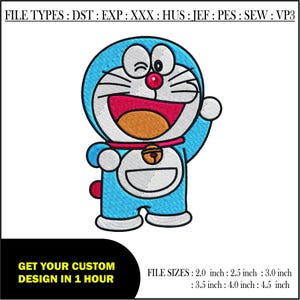 Motif de broderie Doraemon - fichier de broderie chat dessin animé - PES DST JEF VP3 inclus - écusson anime mignon - téléchargement immédiat