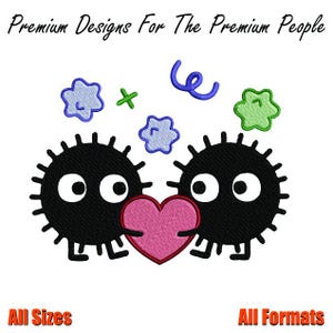 Soot Sprite Embroidery Design, Ghibli Susuwatari Heart, Embroidery Kit, Personalized embroidery, Unisex polo shirt embroidery, Patches Gift