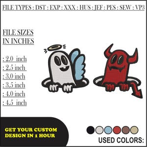 Borduurontwerp engel en duivel, schattig spookduo, machineborduurbestand, cartoonpatch, DST PES JEF VP3 digitale download