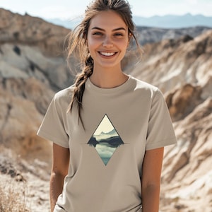 Mountain landscape T-Shirt, mountain lover shirt, reflection, abstract art shirt, camping T-Shirt, hiking T-Shirt, hiking gift