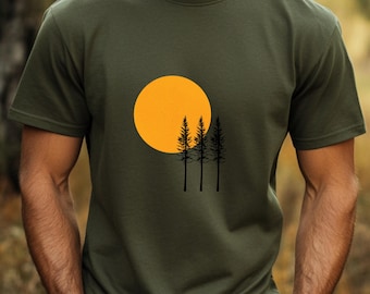Forest silhouette with sunset T-shirt, unisex cotton T-shirt for nature lovers, perfect hiking gift, camping gift