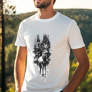Deer Shirt, Deer Antlers, Ink Art Style, Wild Animal T-Shirt, Nature Lover, Spirit Animal T-Shirt, Forest Animal, Hunter Gift Idea, Forest T-Shirt