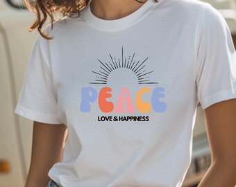 Peace Love & Happiness Unisex Cotton T Shirt, Hippie T Shirt, Camping Shirt, Perfect Camping Gift, Nature Lover, Peace Shirt