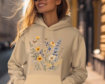Wildflower Hoodie, Wildflower Meadow Cottagecore, Garden Hoodie, Nature Lover Hoodie, Boho Style Hoodie, Botanical Hoodie