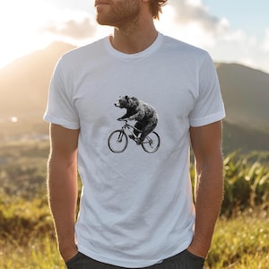 T-Shirt Bear on Mountain Bike, Funny Outdoor Shirt for Cyclists, Nature Fans, Unisex MTB Gift for Men, Women, Mountain Bike Shirt