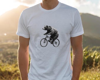 T-Shirt Bear on Mountain Bike, Funny Outdoor Shirt for Cyclists, Nature Fans, Unisex MTB Gift for Men, Women, Mountain Bike Shirt