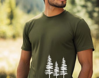 Minimalist fir tree T-shirt – forest motif unisex shirt – nature T-shirt women and men – three fir tree design – gift for nature lovers