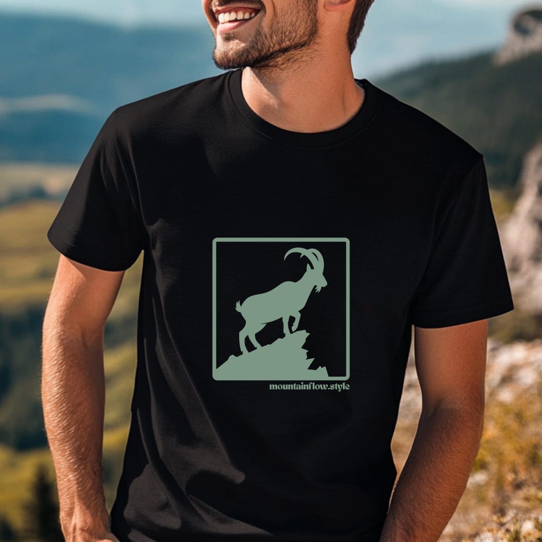 Tshirt With Ibex Motif, Unisex Mountain Goat Shirt for Nature