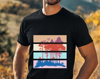 T-shirt with forest motif, nature shirt for women and men – outdoor camping shirt nature graphic – gift for hikers, campers, camping shirt