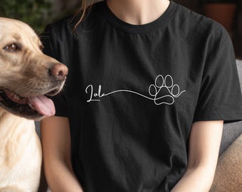 Regalo para dueños de perros, camiseta de perro personalizada con nombre en pata LineArt minimalista, perro de recuerdo, regalo para amantes de los perros