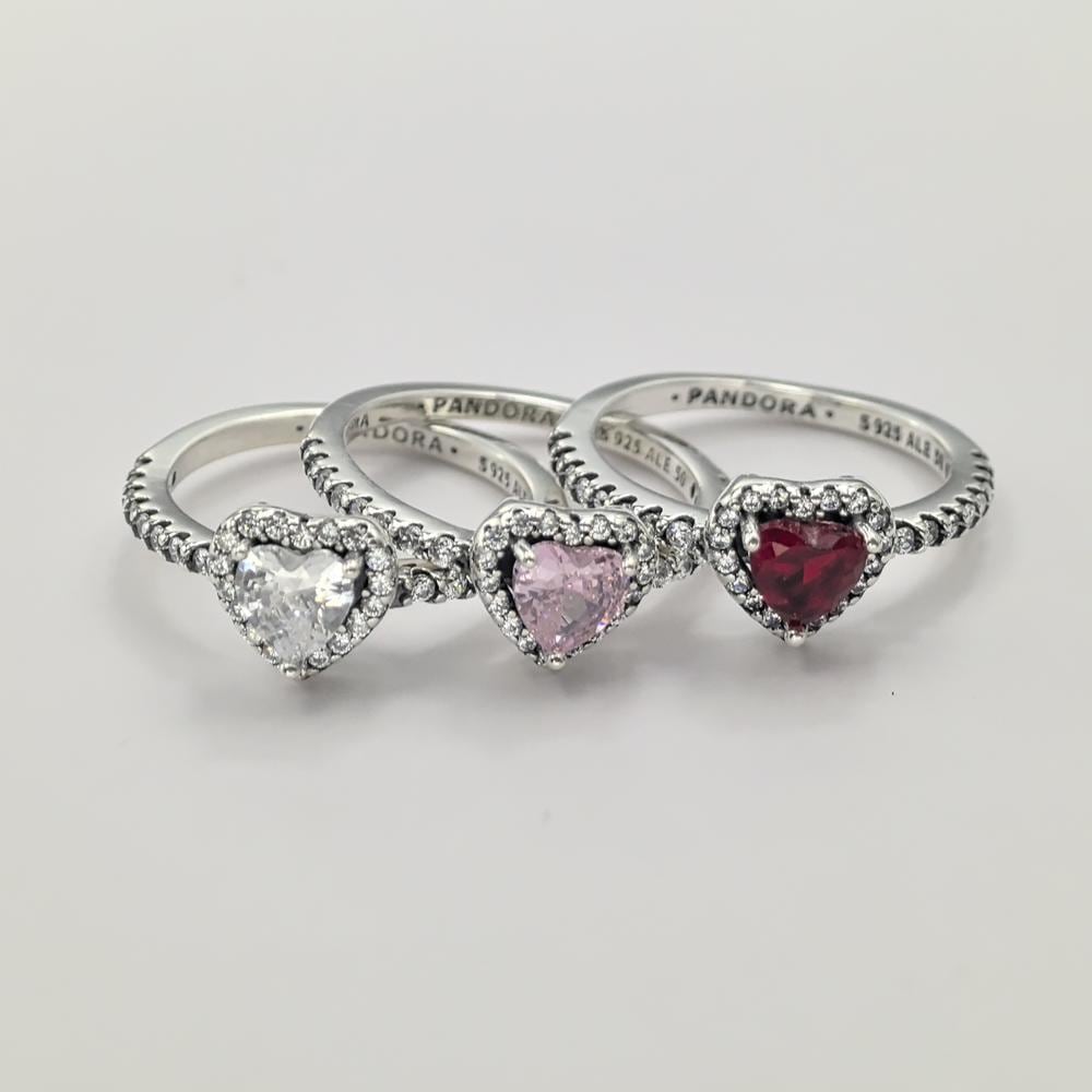 Pink Pandora Puzzle Heart Ring Set Pandora Row Of Hearts Ring Set