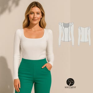 Knitted Pullover Blouse Sewing Pattern: Women&#39;s Long Sleeve DIY (PDF Pattern)