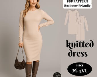 Fitted Knit Dress Sewing PDF | Short Sleeve Jersey Dress | Sizes M–4XL