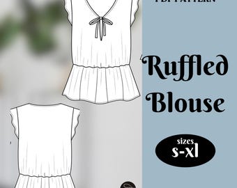 Ruffled Blouse Sewing Pattern: Women's Romantic Top (PDF Pattern)