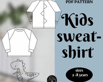 Modello di cucito per felpa con dinosauro per bambini: pullover per principianti (download digitale PDF)