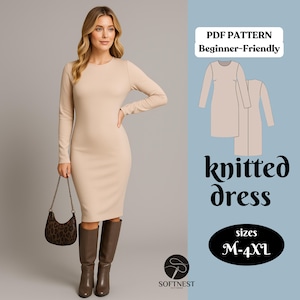 Fitted Knit Dress Sewing Pattern: Short Sleeve Jersey (PDF Download, Sizes M-4XL)