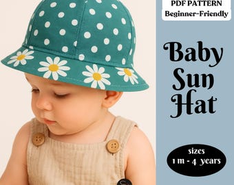Modello di cucito per cappello da sole per neonati: cappello da pescatore reversibile in PDF (6 mesi - 4 anni)