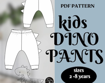 Modello di cucito per pantaloni a forma di dinosauro: pantaloni da jogging a forma di dinosauro per bambini (download PDF)