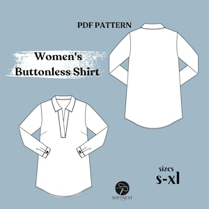 Women’s Buttonless Shirt Sewing Pattern | PDF Sewing Tutorial | Relaxed Fit Shirt | Beginner-Friendly Shirt| Sizes XS-XXL | Instant Download