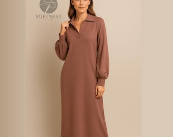 Knit Midi Dress Sewing Pattern | Balloon Sleeves (PDF Pattern)