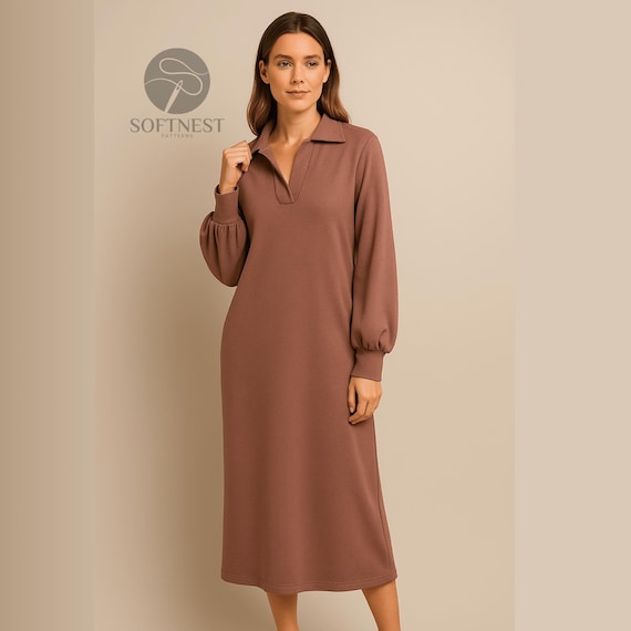 Knit Midi Dress Sewing Pattern | Balloon Sleeves (PDF Pattern) - Etsy