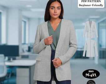 Patrón de chaqueta blazer a cuadros con forro para mujer